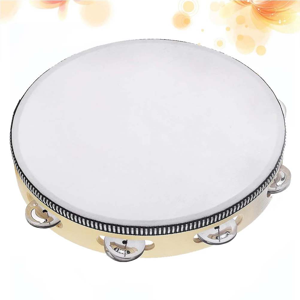 

10 Inch Sheepskin Tambourine Hand Held Metal Jingles Drum Bell Birch Percussion Educational