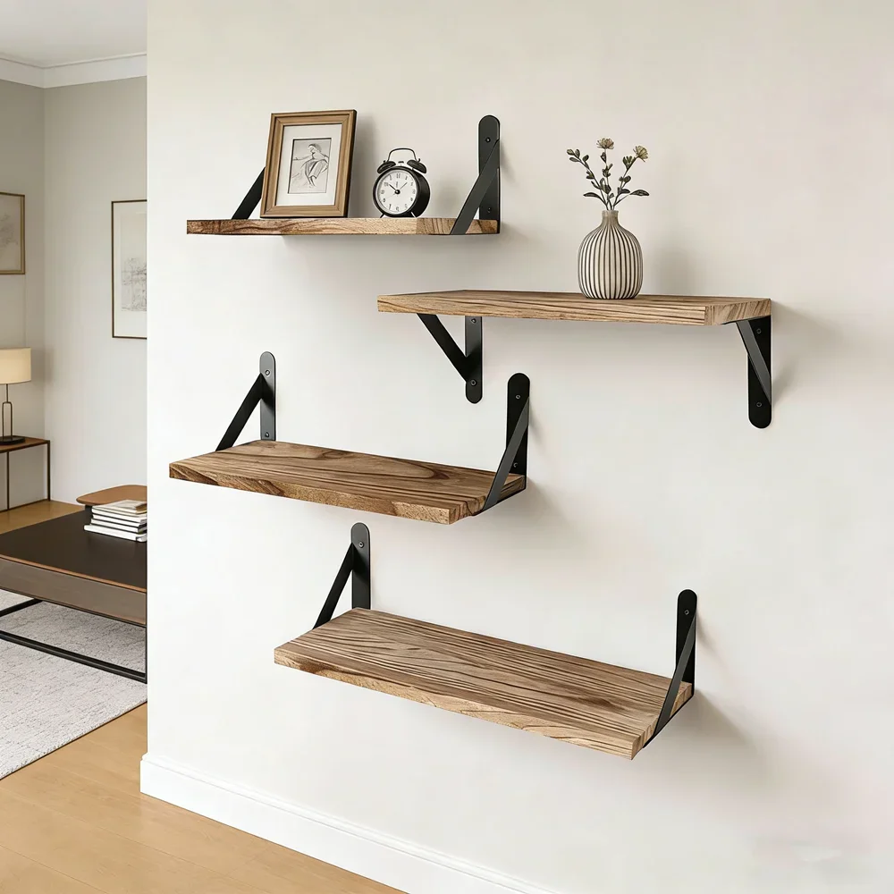 Wooden Wall Mounted Storage Rack Bookshelf Storage Organizer Holder Living Room Wall Storage Shelf Flowerpot Display Stand