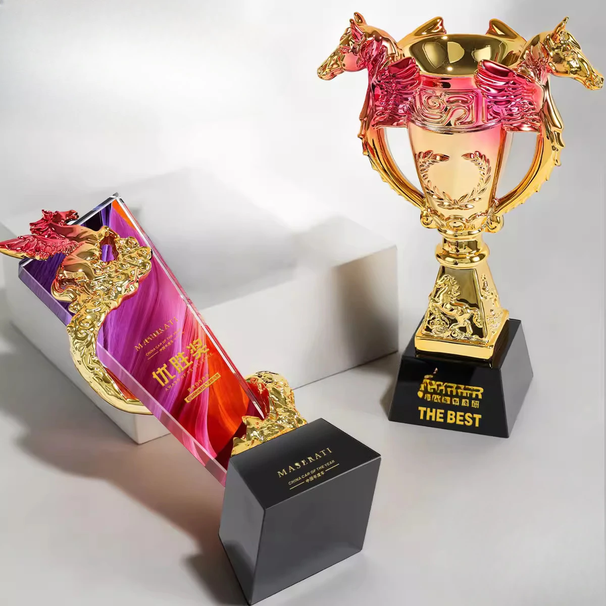 Customized Horse-shaped Resin Crystal Trophy Color Printing Prize Sports Award Outstanding Employee Souvenir Home Decoration 1Pc