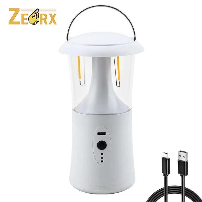 

Vintage Tungsten Camping Lantern, Portable LED Tent Light with 3-Levels Brightness 1200mAh Rechargeable Battery Flashlight