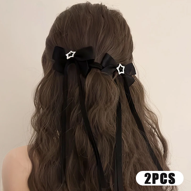 2Pcs Star Bowknot Hair Clips For Girls Kawii Barrettes Cute Hair Accessoires Kids Colored Ribbon Woman Hairpins Hairgrip