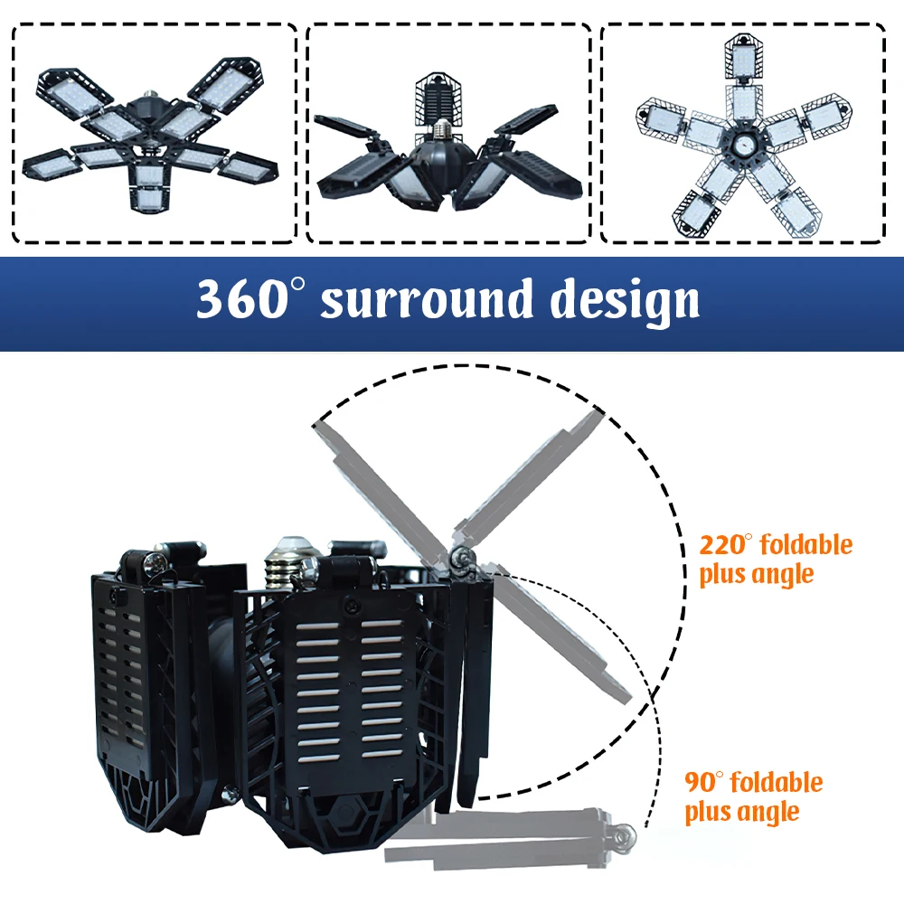 E27 LED ที่มีประสิทธิภาพโรงรถ 180W ไฟทํางานพับได้ 15000 LM สําหรับห้องนั่งเล่นโกดังโรงรถเพดานอุตสาหกรรม