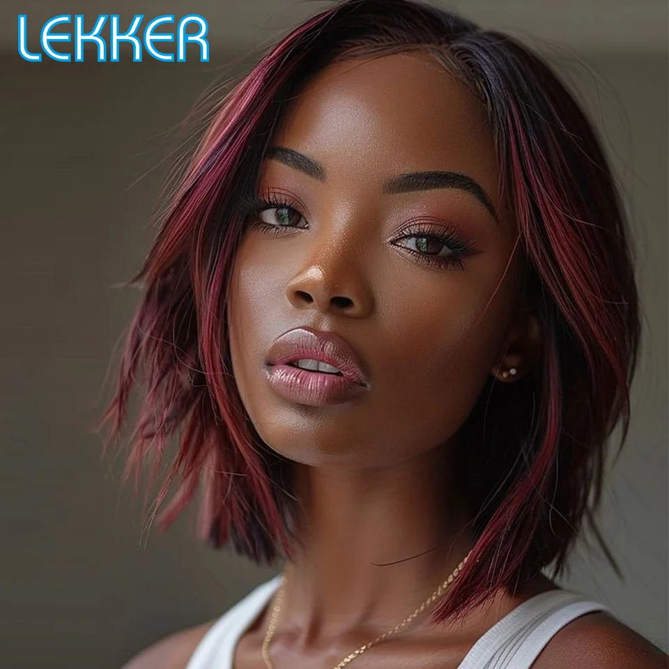 

Lekker Ombre Burg Red Straight Bob 13x1 Боковая часть Кружева спереди Парики из 100% человеческих волос для женщин Бразильские волосы Remy 12 дюймов Цветные парики