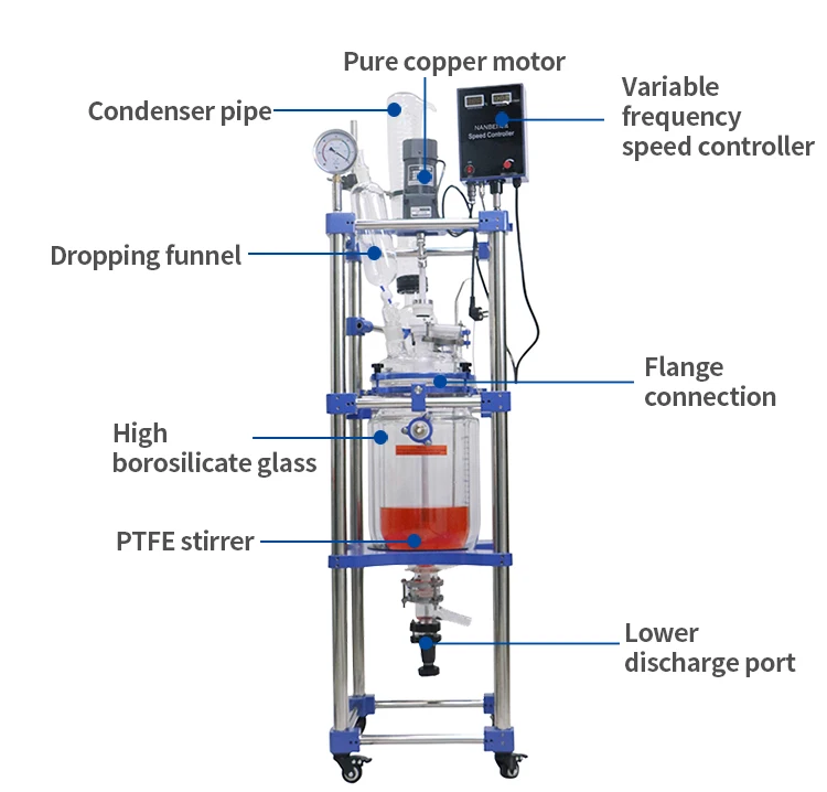 China Factory 50L Laboratory Chemical Automatic Mixing Double Layer Jacketed Glass Reactor with CE