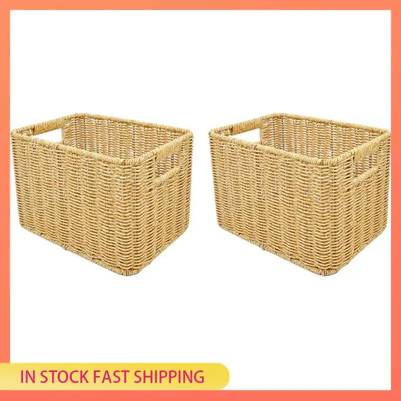 

AA05 2X Storage Basket Hand-Woven Rattan Wicker Basket Desktop Organizing Box Various Item Arrangement Nesting Basket L
