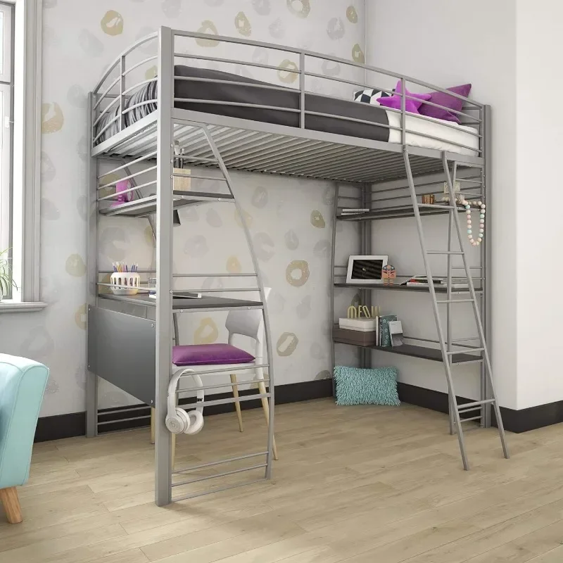 

Studio Loft Bunk Bed Over Desk and Bookcase with Metal Frame - Twin (Gray) High quality