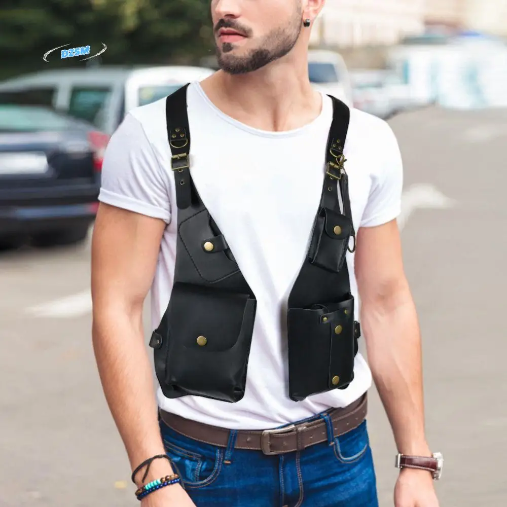 

Vintage Underarm Strap Wallet Pocket Vest Bag Anti-Theft Shoulder Harness Bag Gothic Adjustable Leather Strap Mobile Phone Purse