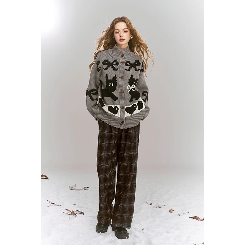 ELFSACK Y2K Casual Loose Plaid Tie Floor Length Pants For Women