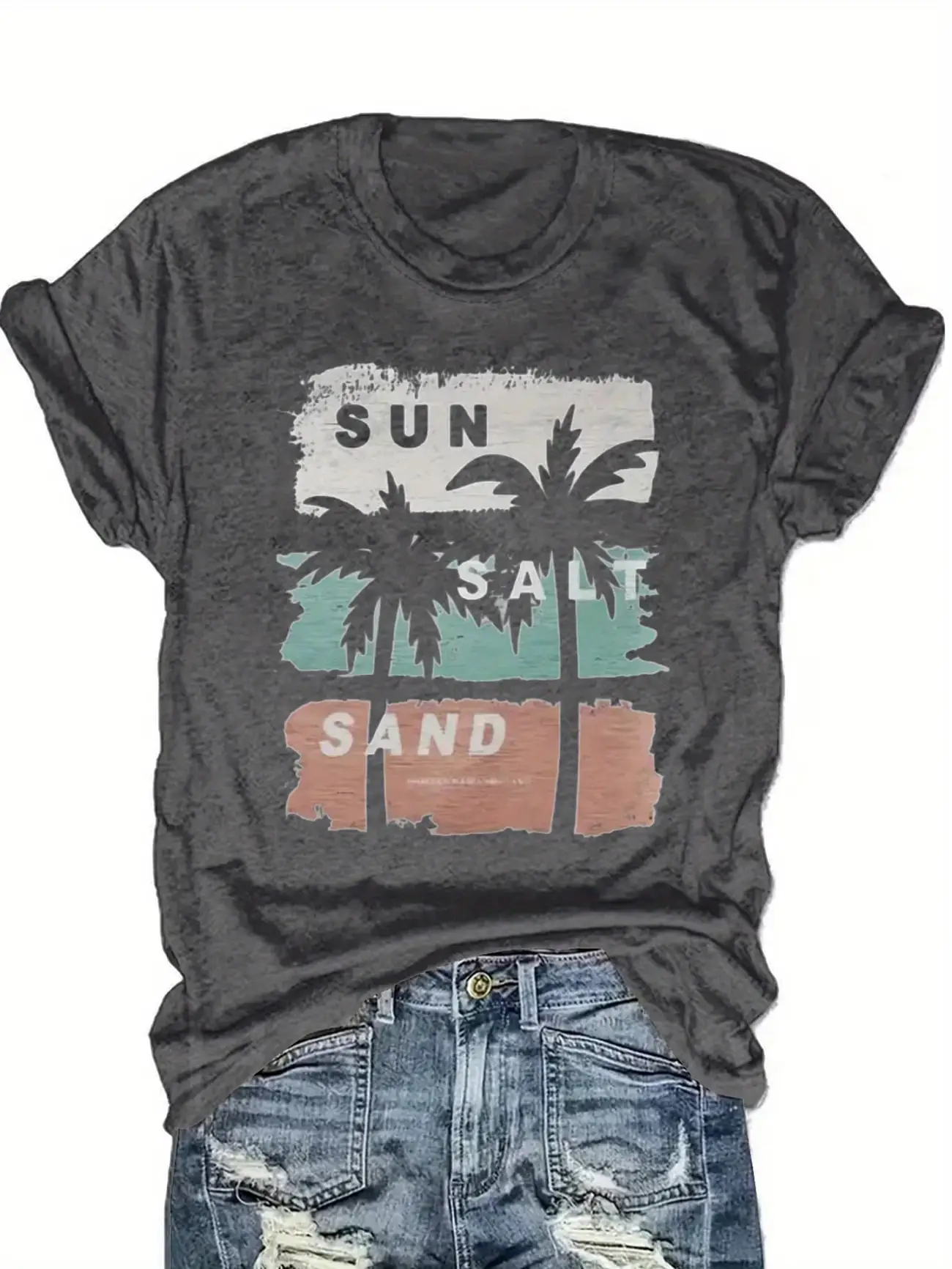 

Plus size women's short sleeve T-shirt Sun Palm Sand Beach Tree soft and comfortable fabric summer outfits women's clothing