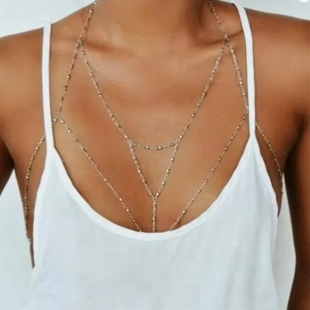 MinaMaMa Stainless Steel Beaded Chain Sexy Bikini Body Chain For Women Waist Chain Bra Body Jewelry