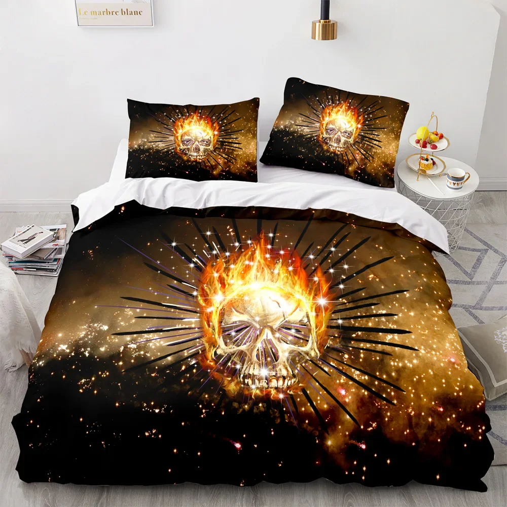 Skull Duvet Cover Set, Grunge Scary Skulls Sketchy Graveyard Death Evil Face Horror Bedding Set 2/3pcs Polyester Comforter Cover