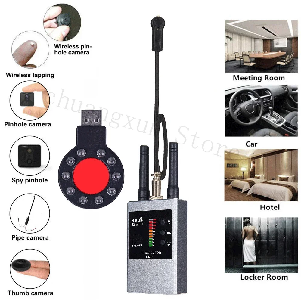 

Professional Radio Wireless RF Signal Detector Bug GSM GPS Tracker Camera Finder Camera IR Scanning AI Standby Automatic Detects