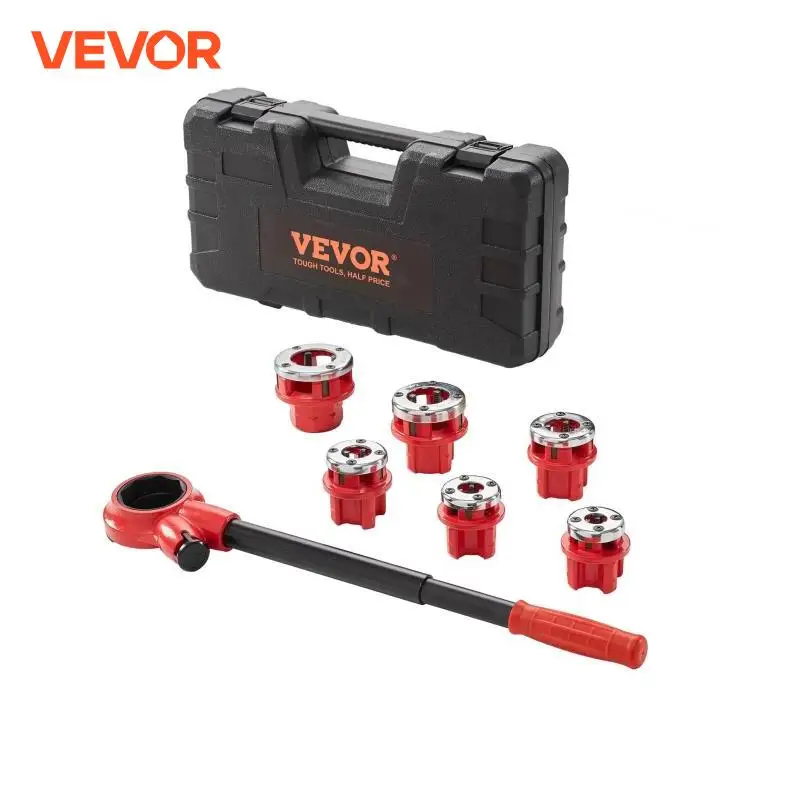 VEVOR Manual Pipe Threader Ratchet Tool Portable Pipe Threading Set with 6PCS NPT Dies for Galvanized Aluminum Iron Copper Pipes