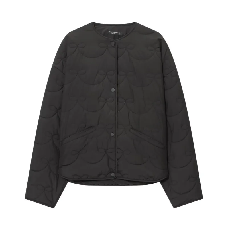 Giacca trapuntata da donna HipSeam con fiocchi Autunno manica lunga O collo con bottoni automatici Cappotti larghi e caldi da donna Top femminili semplici