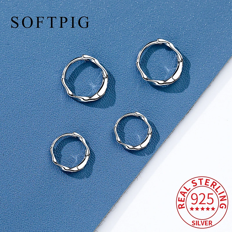 SOFTPIG Real 925 Sterling Silver Mobius Strip 10/12mm Round Hoop Earrings for Women Geometric Fine Jewelry Bohemian Accessories