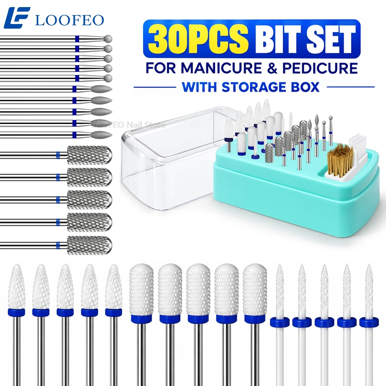 30PCS Nail Drill Bits Set for Electric Nail File with Storage Box Milling Cutter for Manicure Acrylic Gel Removal Cuticle Bits