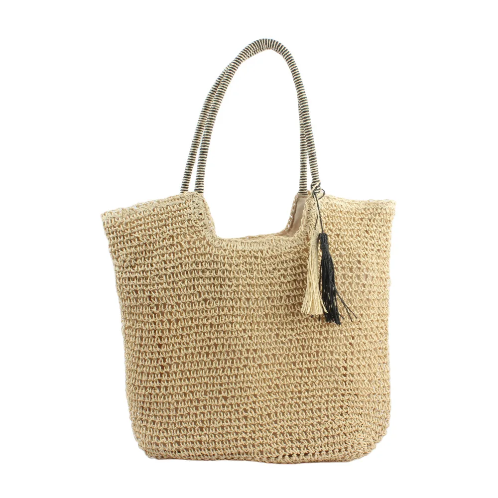 2024 New Solid Color Woven Bag Casual Beach Bags Large Capacity Tote Bag Tassel Bags Versatile Fashion Designer Bags