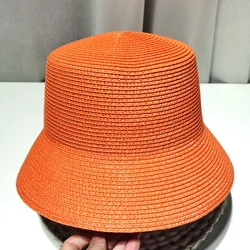 women's hat Flat HAT straw hat solid Flat bucket hat foldable basin hat vintage bucket straw hat summer beach sunhat sun