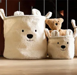 Lambswool Pet Toys Snacks Canvas Storage Basket Bear Dirty Clothes Basket Children's Toys Super Soft Touch Charpa Cotton