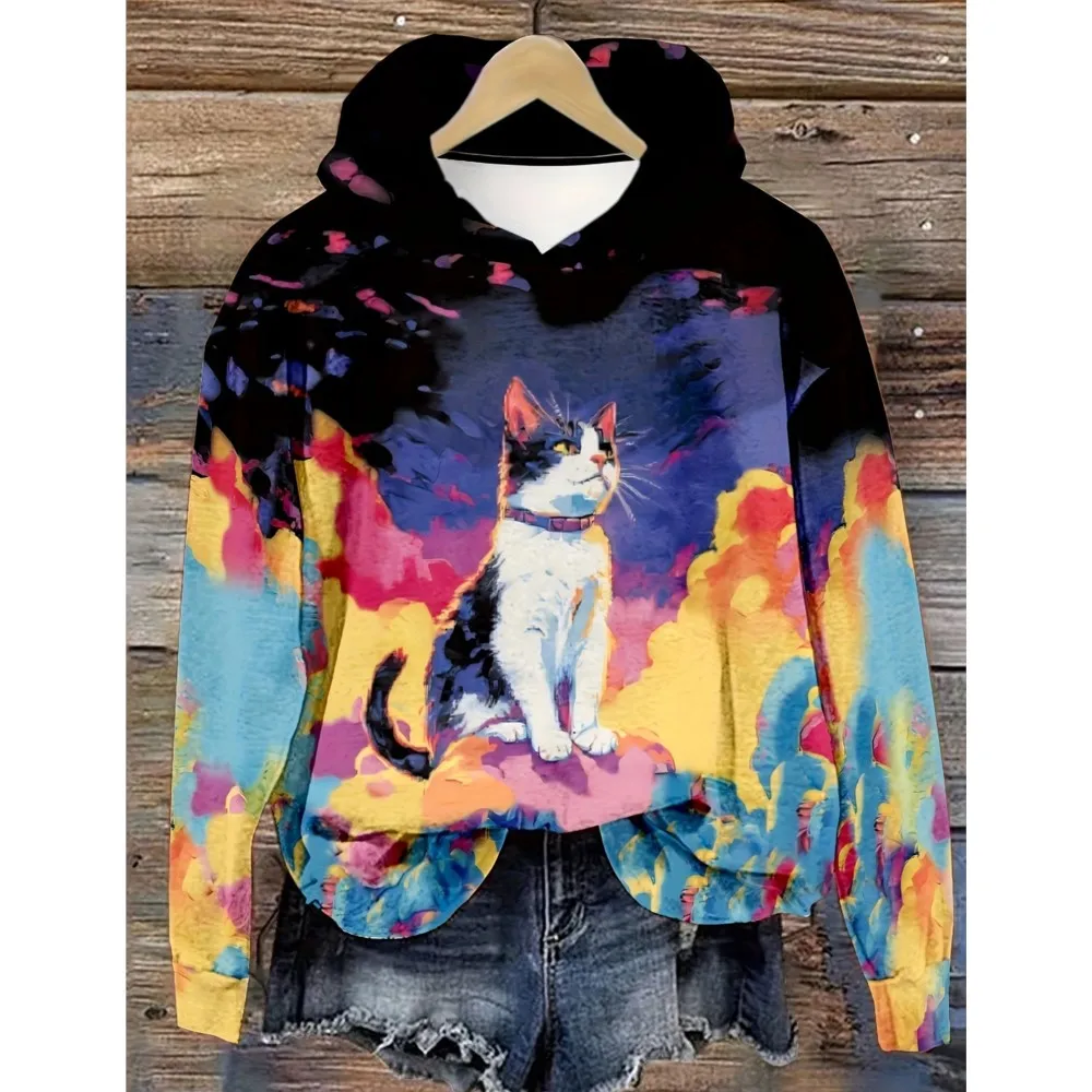 الملونة الكلب باو القط ثلاثية الأبعاد طباعة هوديس المرأة عادية هوديي كنزة بمقاس كبير Y2K قمصان سويت شيرت بقلنسوة القمم معطف الإناث الملابس #1