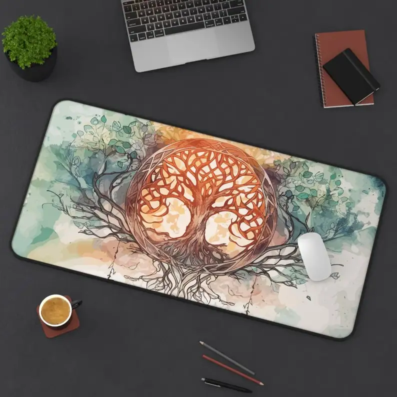 Tree of Life Table Mats, Norse Mythology XXL Mouse Pads, Non-Slip Waterproof Gaming Mouse Pad, Work Game Desktop Decoration