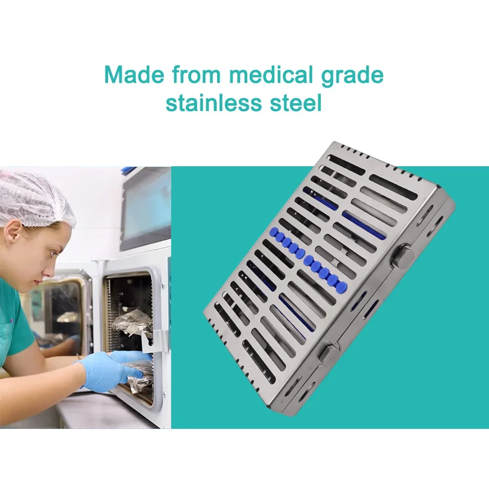 Stainless Steel Dental Sterilization Cassette 5/10/20 Grid Autoclavable Disinfection Tray for File Bur Surgical Instruments