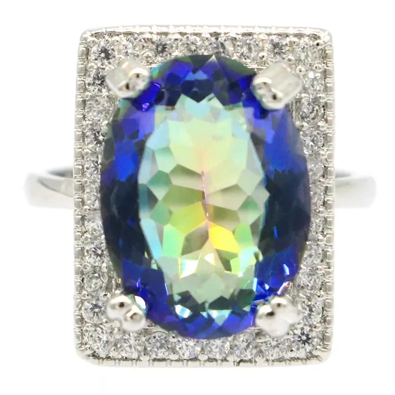 

7g 925 SOLID STERLING SILVER Customized Ringss London Blue Topaz Fire Rainbow Mystical Topaz Violet Topaz CZ