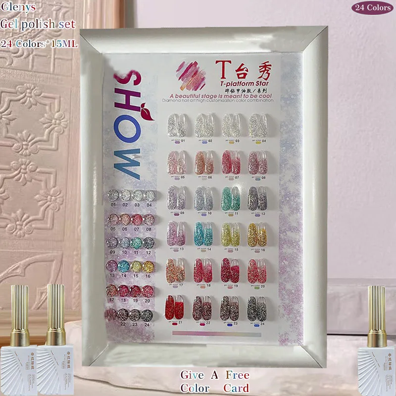 

Glenys 24 color nail polish gel net red popular immersion gel color matching card UV LED nail art varnish set