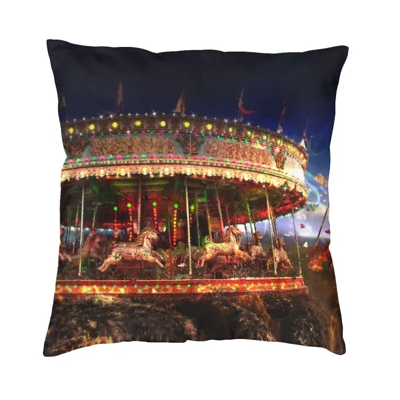 Fashion Amusement Park Rides Carousel Square Throw Pillow Cover Decoration 3D Double-sided Printing Cushion Cover Living Room