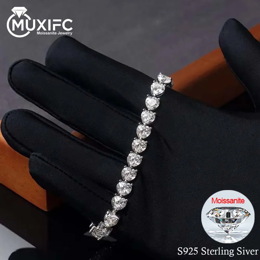 

5mm Heart Cut All Moissanite Tennis Bracelets For Women 925 Sterling Silver Plated 18k Gold Sparkling Hand Chain GRA Certified