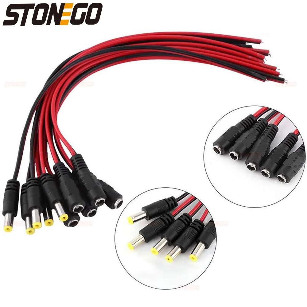 STONEGO 10/20/50PCS 12V DC 5.5 x 2.1mm Male/Female Jack Cable Adapter Plug Power Supply Wire