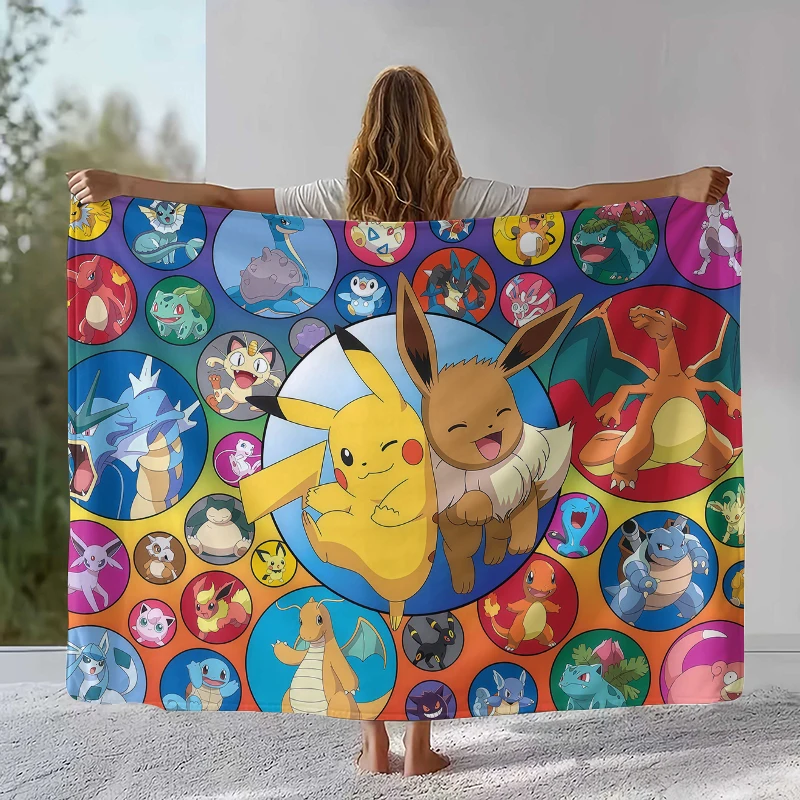 かわいいポケモンピカチュウ漫画フランネルブランケット、超柔らかく暖かいぬいぐるみスロー、自宅の寝室のベッドソファカバー、オフィス、キャンプギフトに最適