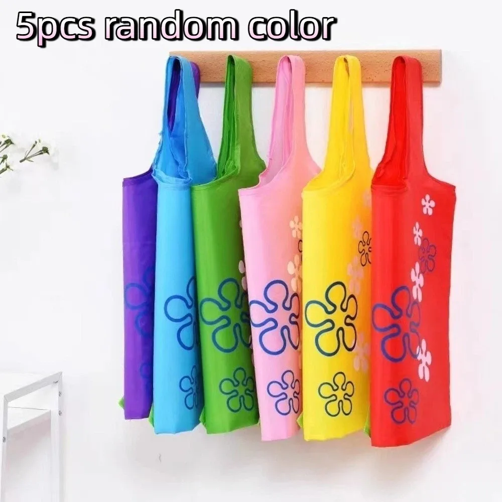 5pcs Large Capacity Foldable Strawberry Shopping Bags Eco-friendly Random Color Reusable Shopping Bag Nylon Portable Handbag