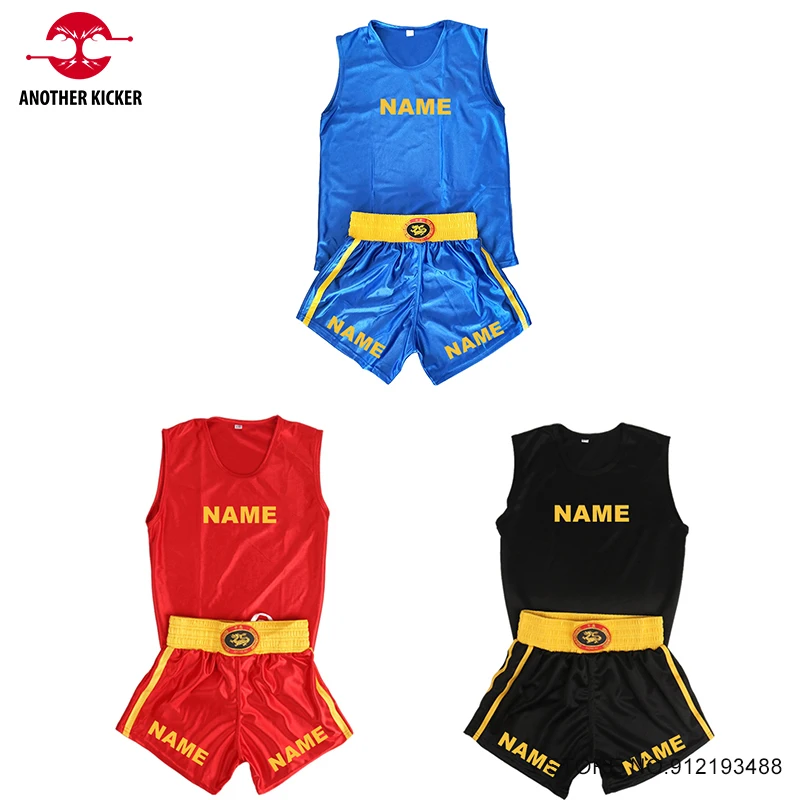 

Boxing Shorts and Vest Custom Muay Thai Shorts Men Women Kids Wushu Sanda Uniform Martial Arts MMA Shirt Fight Kickboxing Pants