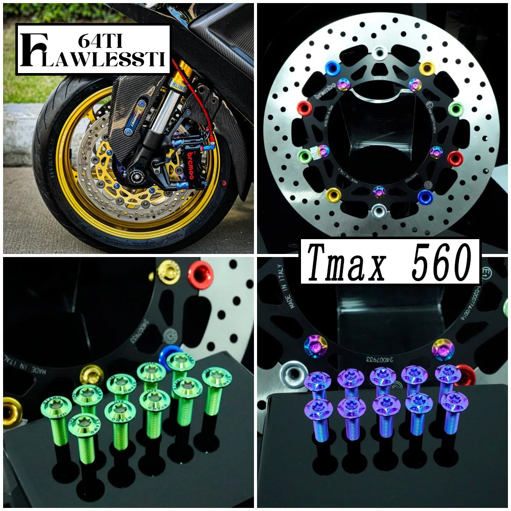 FLAWLESSTI Gr5 Titanium Bolt Front Brake Disc Bolt For Yamaha Tmax 560 530