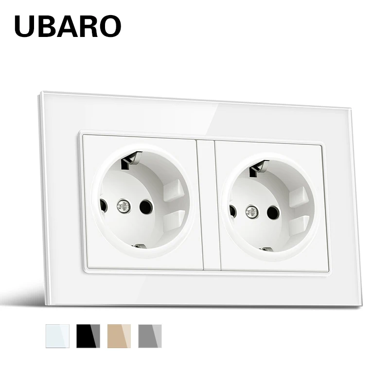 UBARO 146*86mm DE EU RU  Standard AC110-250V 16A Crystal Glass Panel Wall Socket Power Plug Electrical Outlet With Usb 5V 2100mA