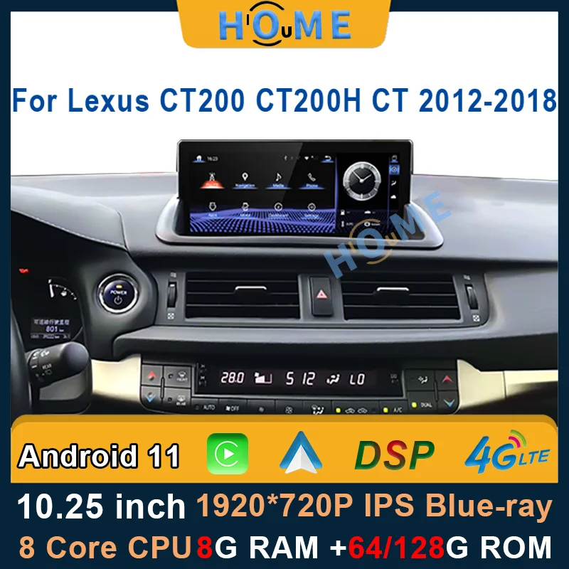 

Автомобильный радиоприемник 128G GPS навигатор для Lexus CT CT200 CT200h 20111-2017 Android 11 мультимедийный плеер CarPlay Автомобильное видео Сенсорное головное устройство 4G