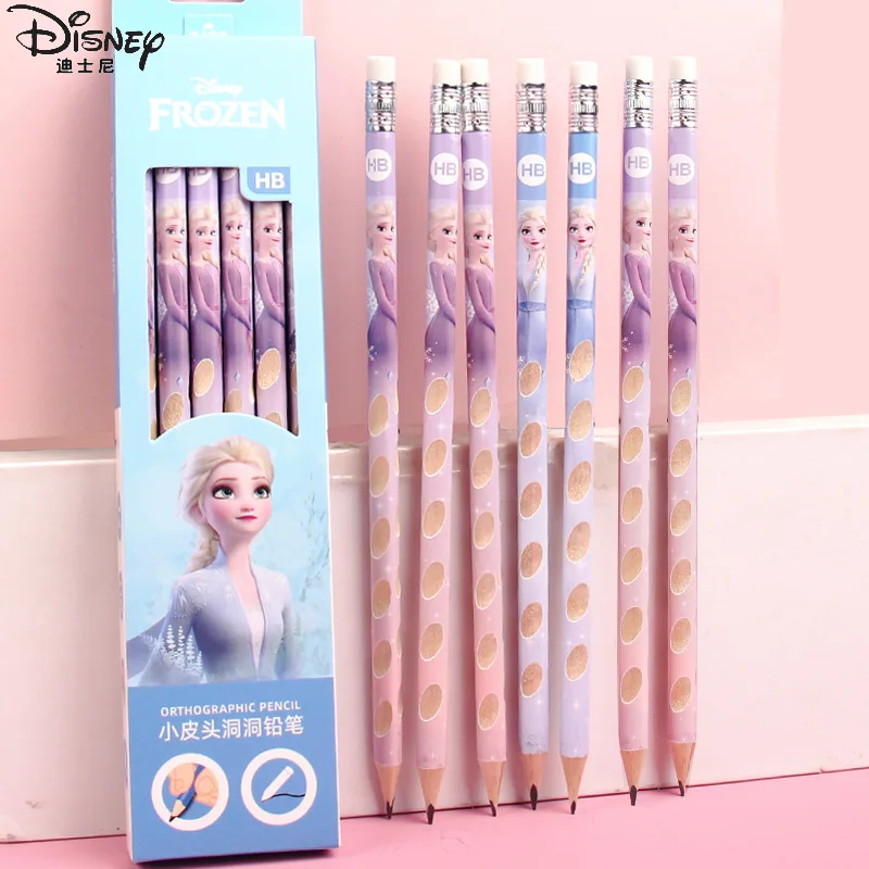 12pcs/set Frozen Elsa Pencil Disney HB Writing Pen Princess Girl Wooden Pen Children's Learning Stationery Birthday Present