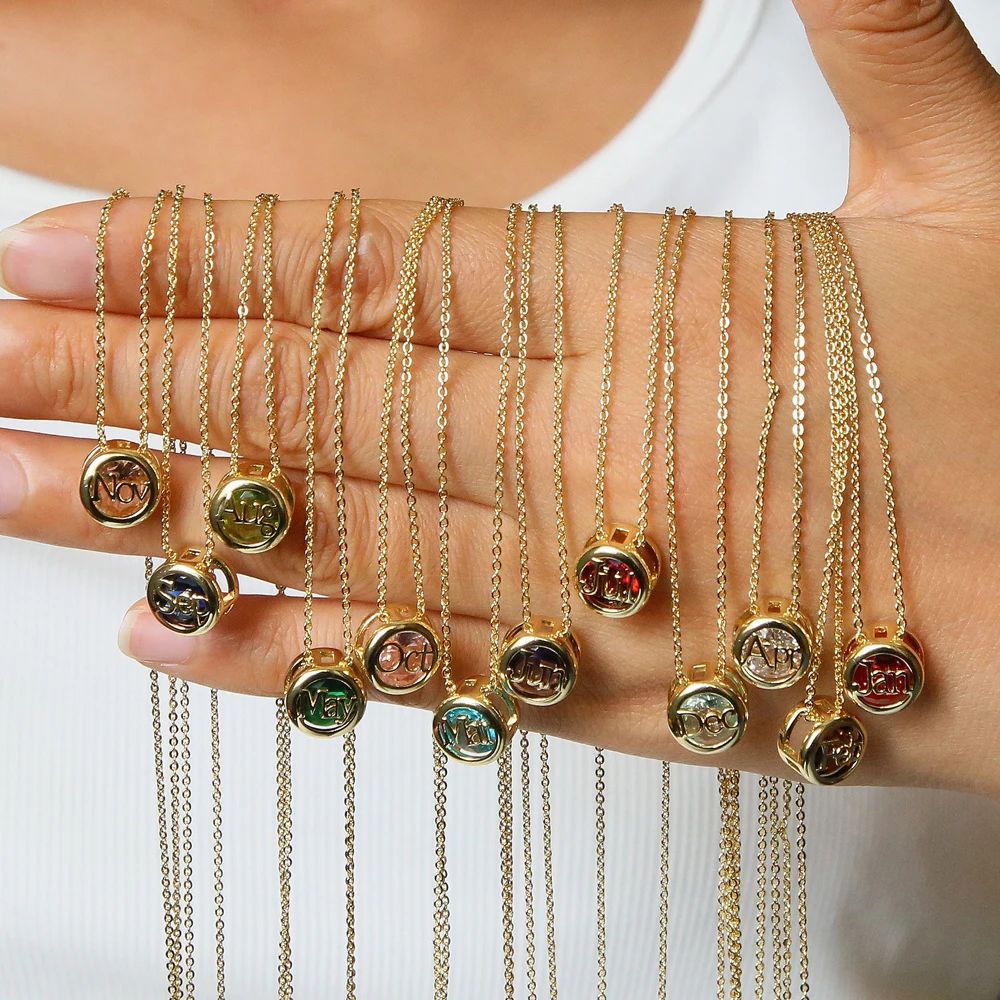 الملونة جولة 12 جوهرة الميلاد قلادة قلادة للنساء قابل للتعديل 2025 سحر الفولاذ المقاوم للصدأ سلسلة القلائد هدايا عيد الميلاد #1