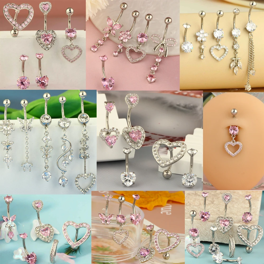 5PCS Cute Dangle Belly Ring Pack 14G Navel Piercing Bulk Sexy Belly Ring Set Belly Button Ring Lot Pircing Ombligo Jewelry