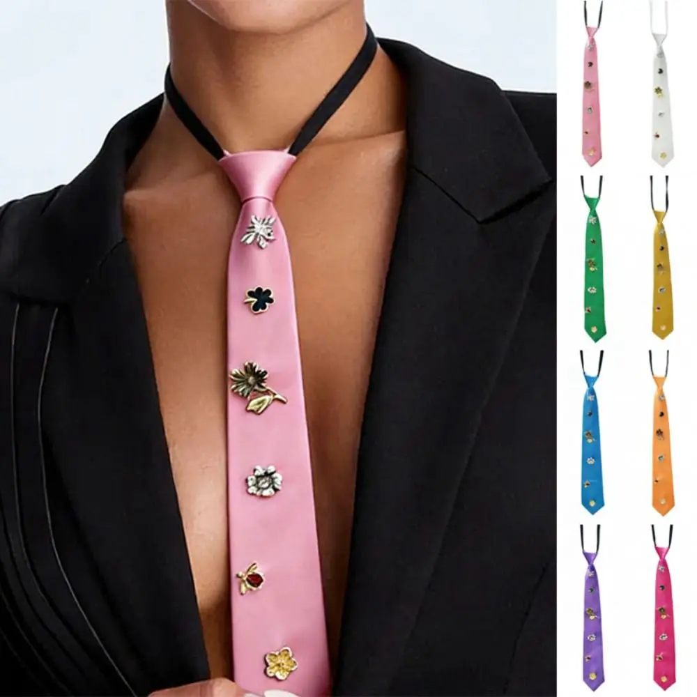 

Temperament Korean Flower Tie Black Bee Rhinestone Necktie Necklace Academic Style Decoration Shirt Tie Men