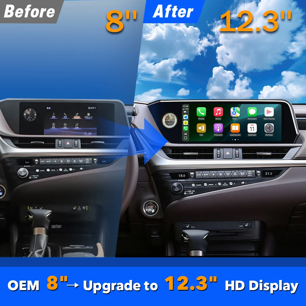 NewLexus ES 2018-2020 Car DVD Player 12.3'' Monitor Android 13 with Wireless CarPlay Android Auto Interface Binarytek