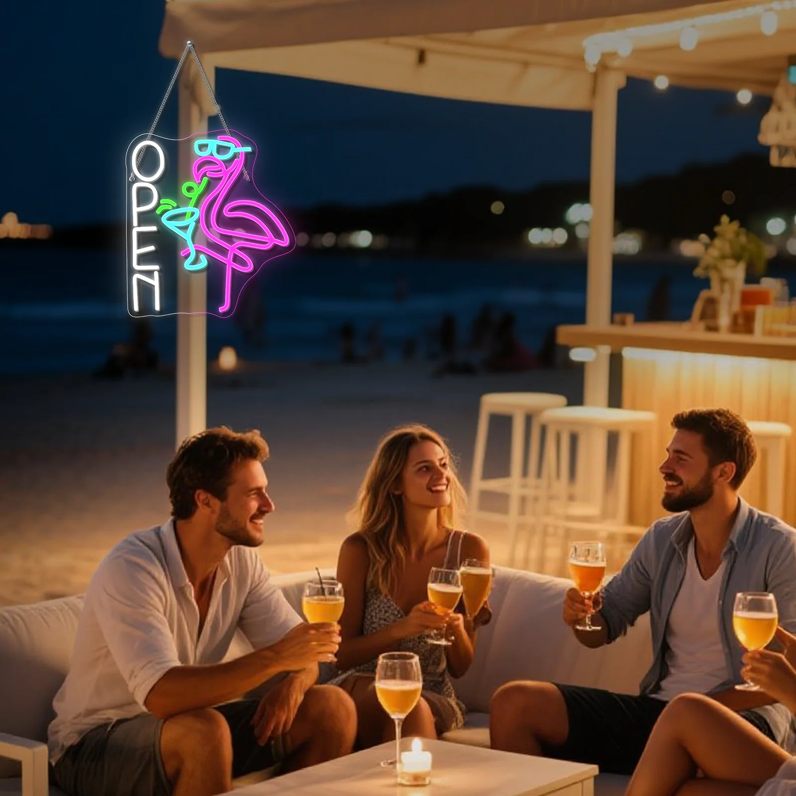 Flamingo Cocktail Open Neon Sign USB Powered Dimmable Neon Light for Living Room Bar Club Wall Decor Personzalized Kids Gift