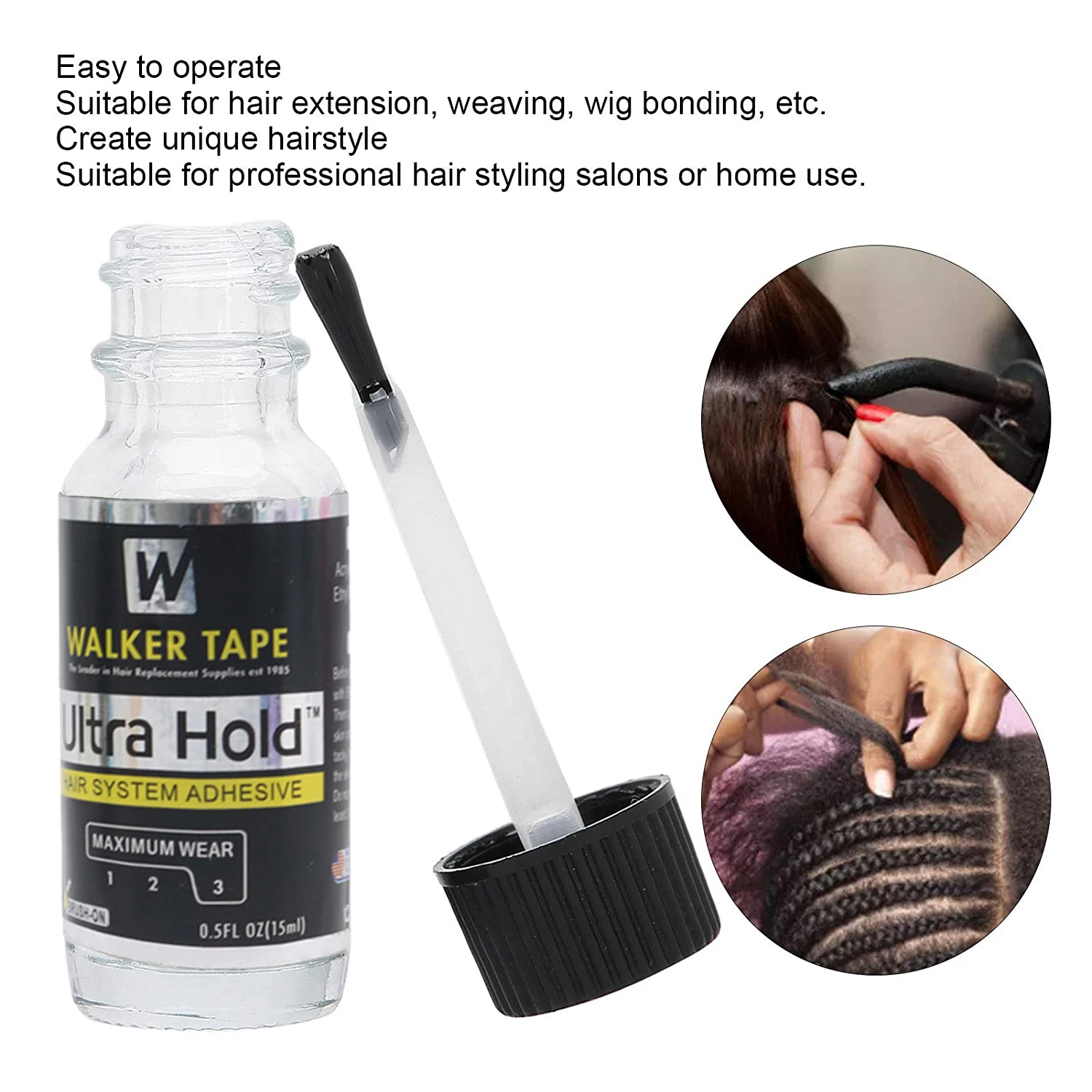 15ml Walker Tape Hot Ultra Hold Glue Adhesive C-22 Remover Solvent Spray 118ml Lemon Scent Fast Acting For Hair System And Scalp