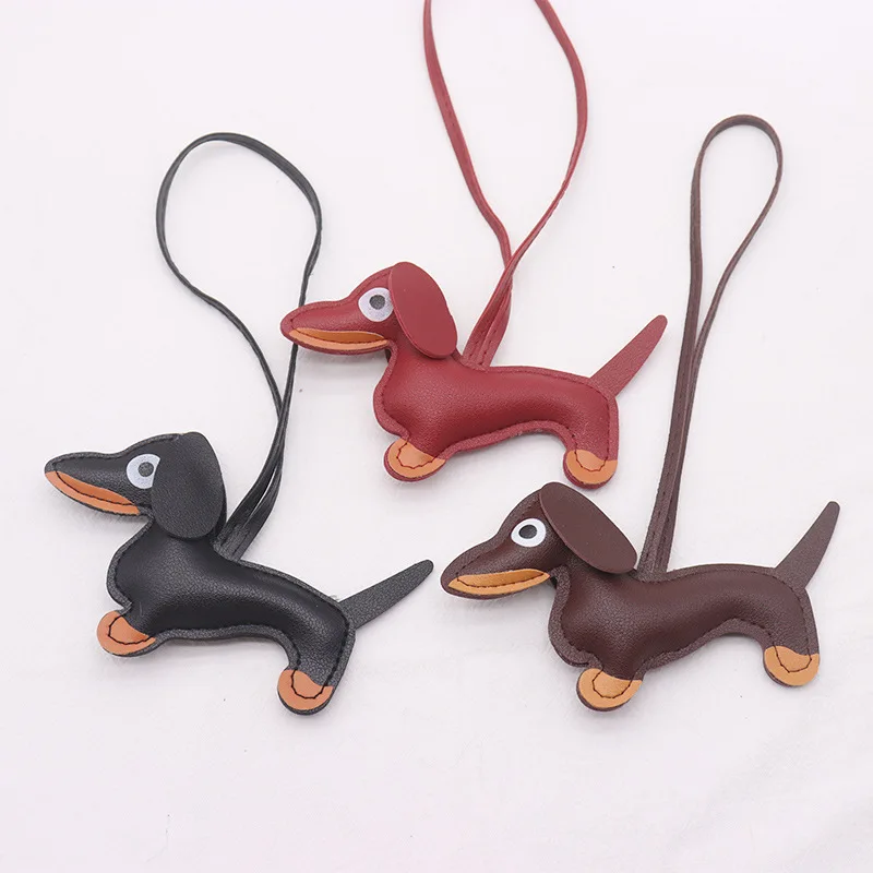 Car Dachshund Dog Keychain Fashion PU Leather Dog Keychains For Women Bag Pendant Jewelry Trinket Key Ring Key Holder Gift