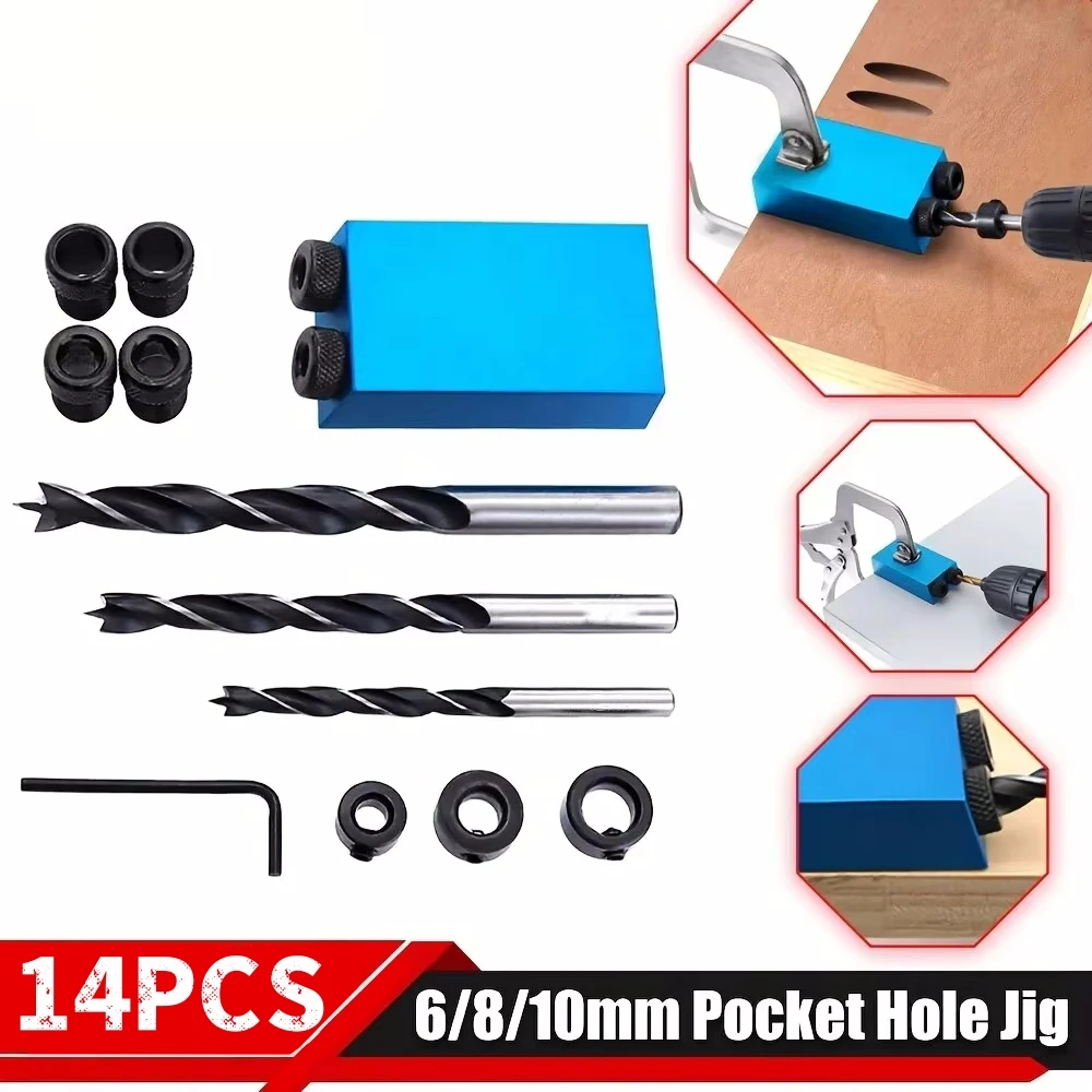 14pcs 15 Degress Oblique Hole Locator Drill Bit Woodworking Pocket Hole Jig Kit Angle Drill Guide Set Hole Openner Puncher