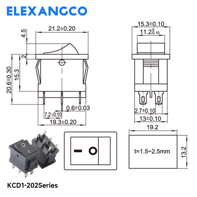 5 Stück/Set 12 Modelle KCD1 Serie 21*15mm 3/4/6-polige Wippschalter für Boot und Auto 6A/250VAC 10A/125V AC mit Rot-Grün-Leuchte – Detail 8