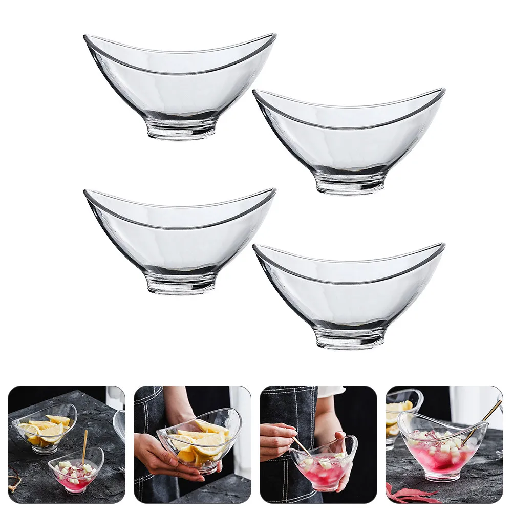 4Pcs Acrylic Salad Bowls Clear Creative Food Serving Bowl for Dessert Fruit Oats Ice Cream Summer Party Wedding Banquet Home