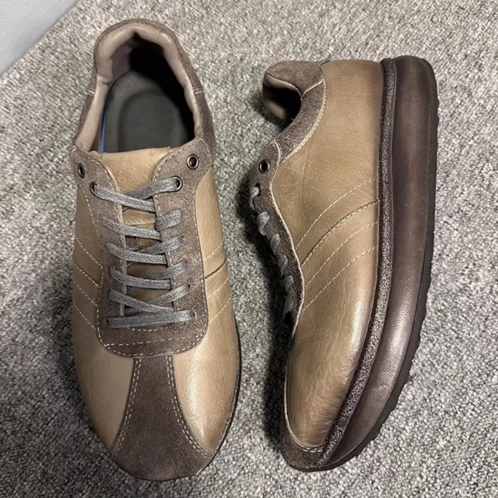 Mapi Hand-stitched Leather Training Shoes for Men - Thick-soled, multi-colored, casual and sporty shoes in brown leather