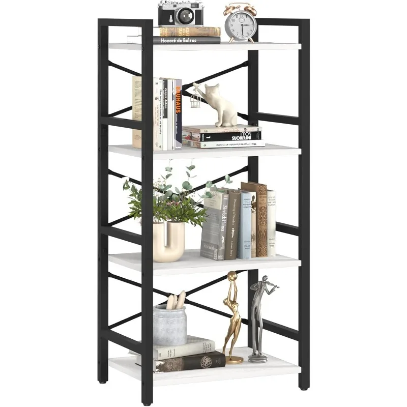 

4 Tier Bookshelf - Small Book Shelf Industrial Bookcase, Narrow Book Case Book Storage Organizer for CD/Movie/Book